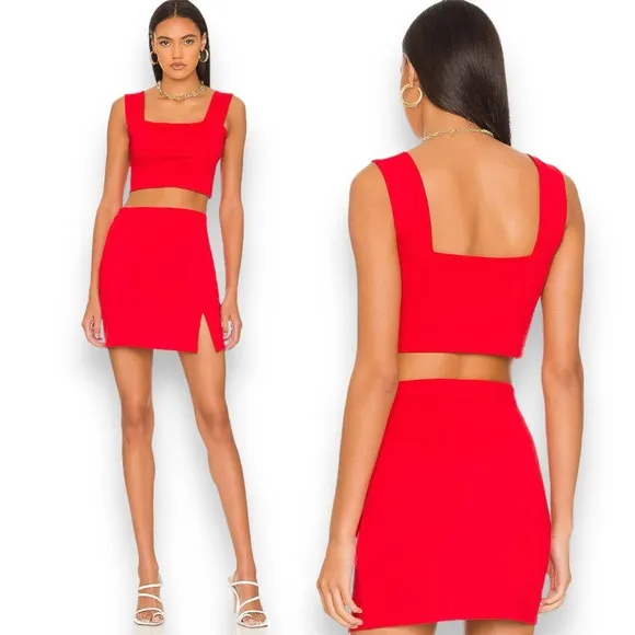 Susana Monaco x Revolve NWT Perfect Red High Waisted Single Slit Mini Skirt S - Image 2