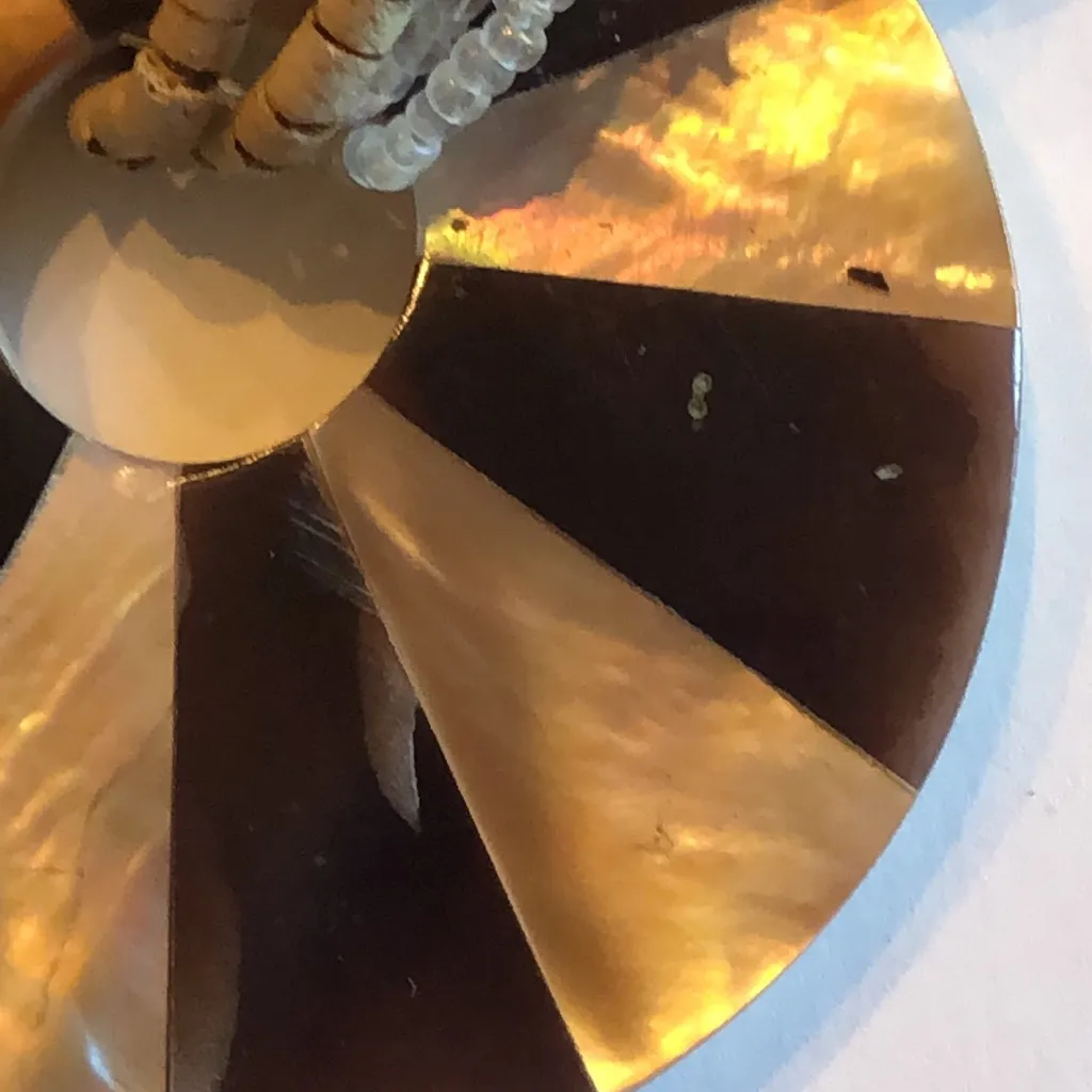 Elegant Brown and Cream Inlaid Mother of Pearl Boho Statement Necklace - Image 3