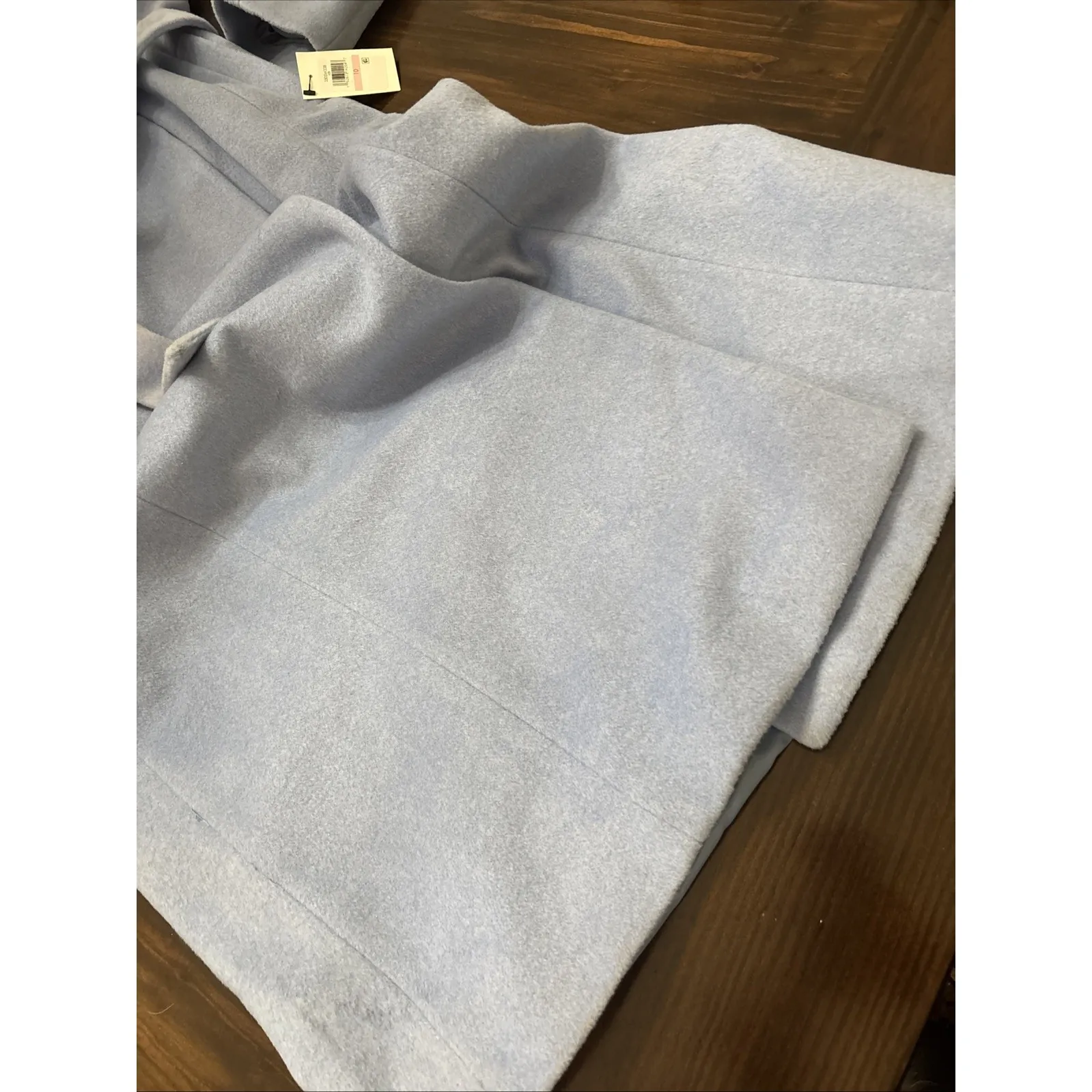 $460 Cole Haan Sz 10 Slick Premium Wool Blend Belted Wrap Trench Coat Ice Blue - Image 8