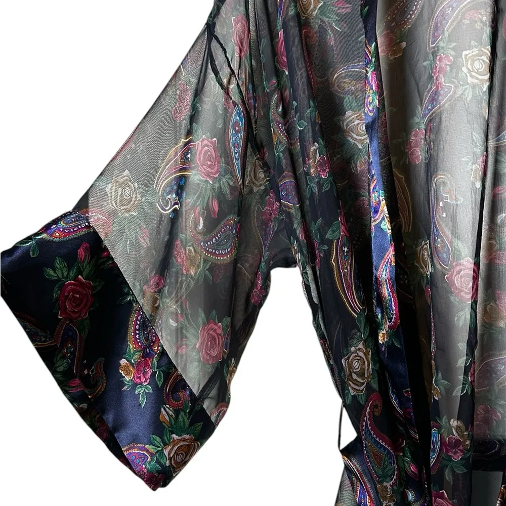 Vintage Victoria's Secret Gold Label Floral Paisley Robe Silky Satin Sheer OS - Image 3