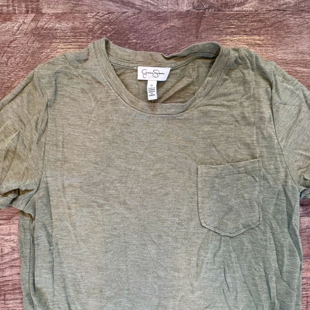 Jessica Simpson Long Green T-shirt Dress With Side Slits Size Small - Image 2