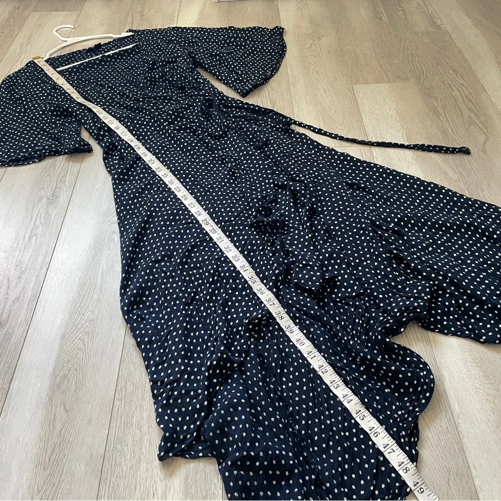 Polka Dot Dress wrap midi womens Navy Blue (xlarge) contemporary minimalist chic - Image 6