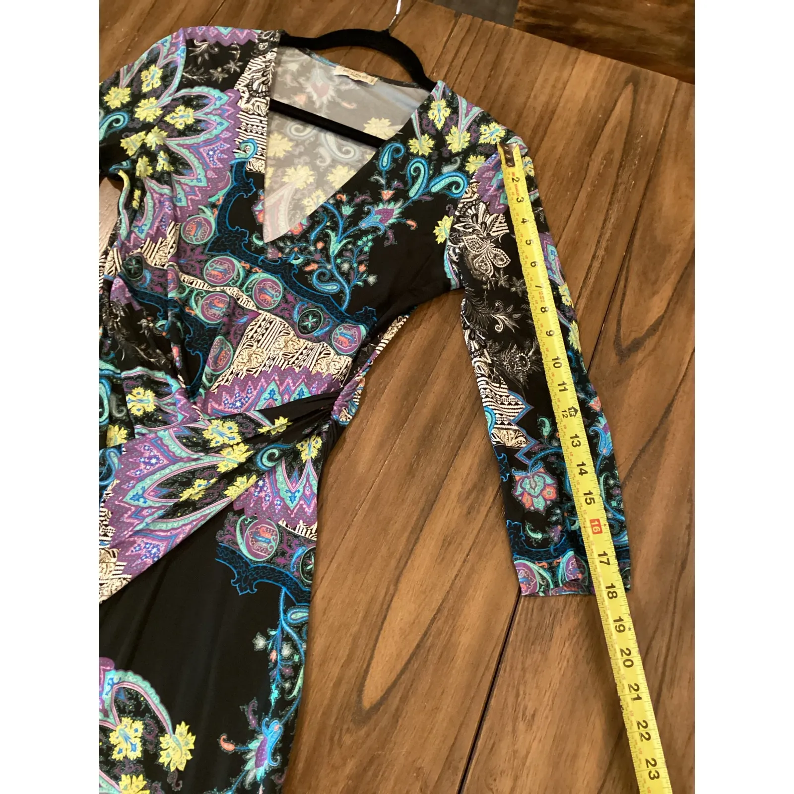 Etro ornament Paisely scarf floral faux wrap 3/4 sleeve midi dress 42 Purple Size undefined - Image 8