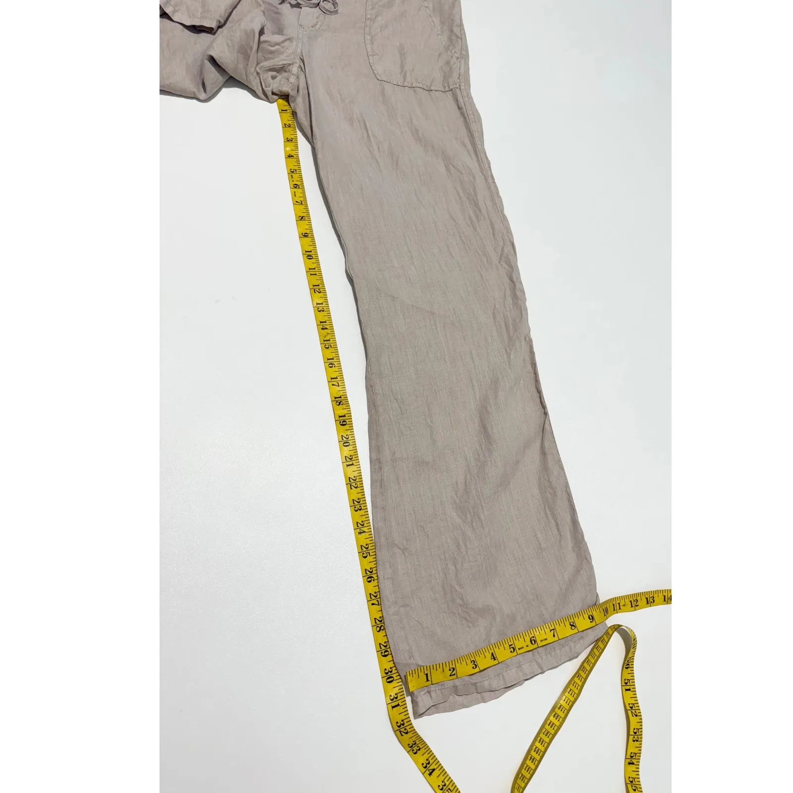 Victoria's Secret Linen Pants Womens Size 12 Long Beige Beach Drawstring‎ Casual - Image 14