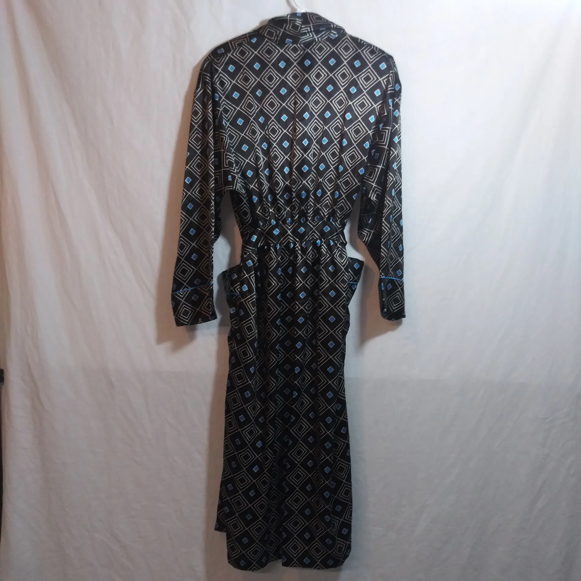 Vintage Victoria's Secret Silky Satin Geometric Patterned Black Blue Robe  Xs/S - Image 7