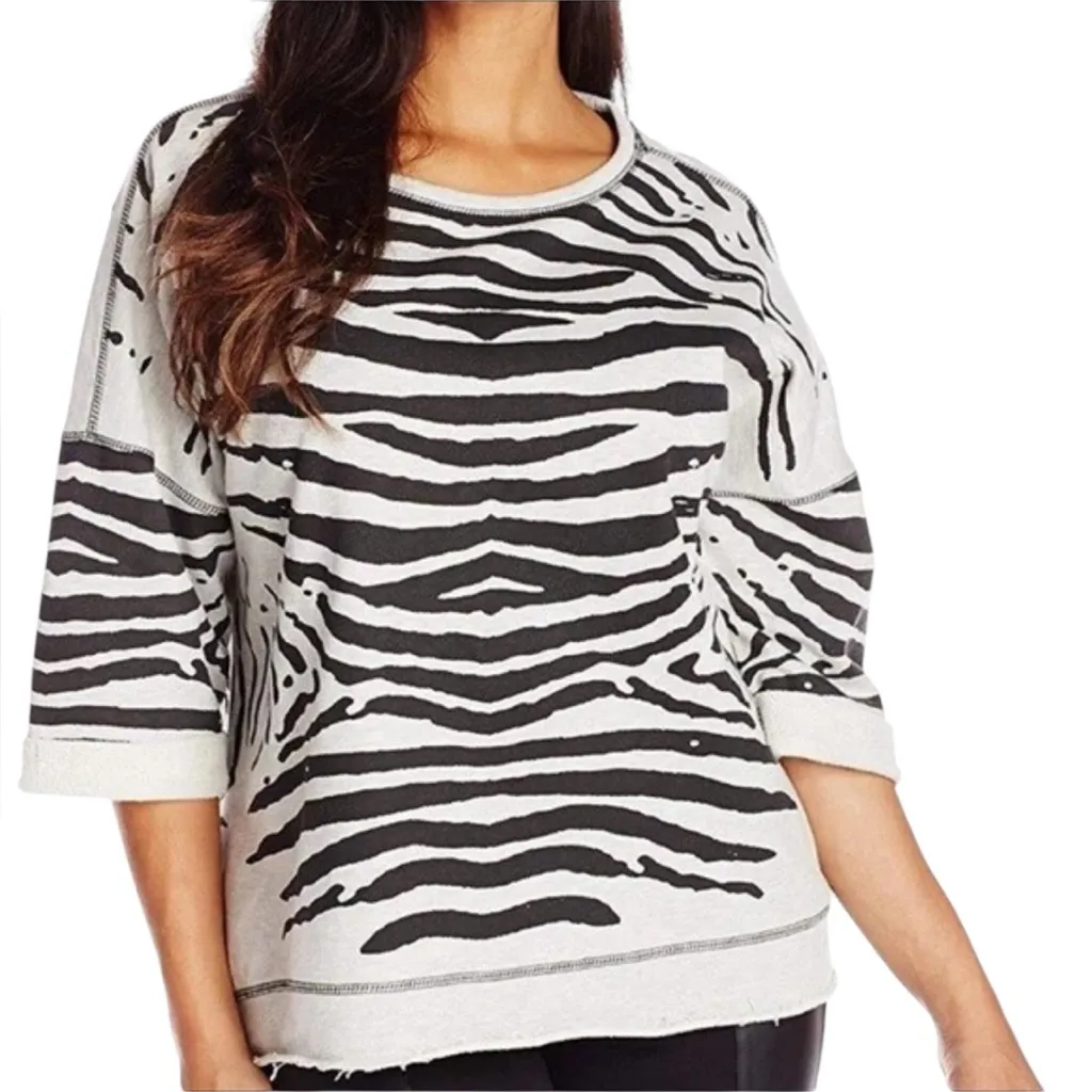 Marc New York Zebra Print Short Sleeve Sweatshirt Large Oversized Crewneck Black - Image 2