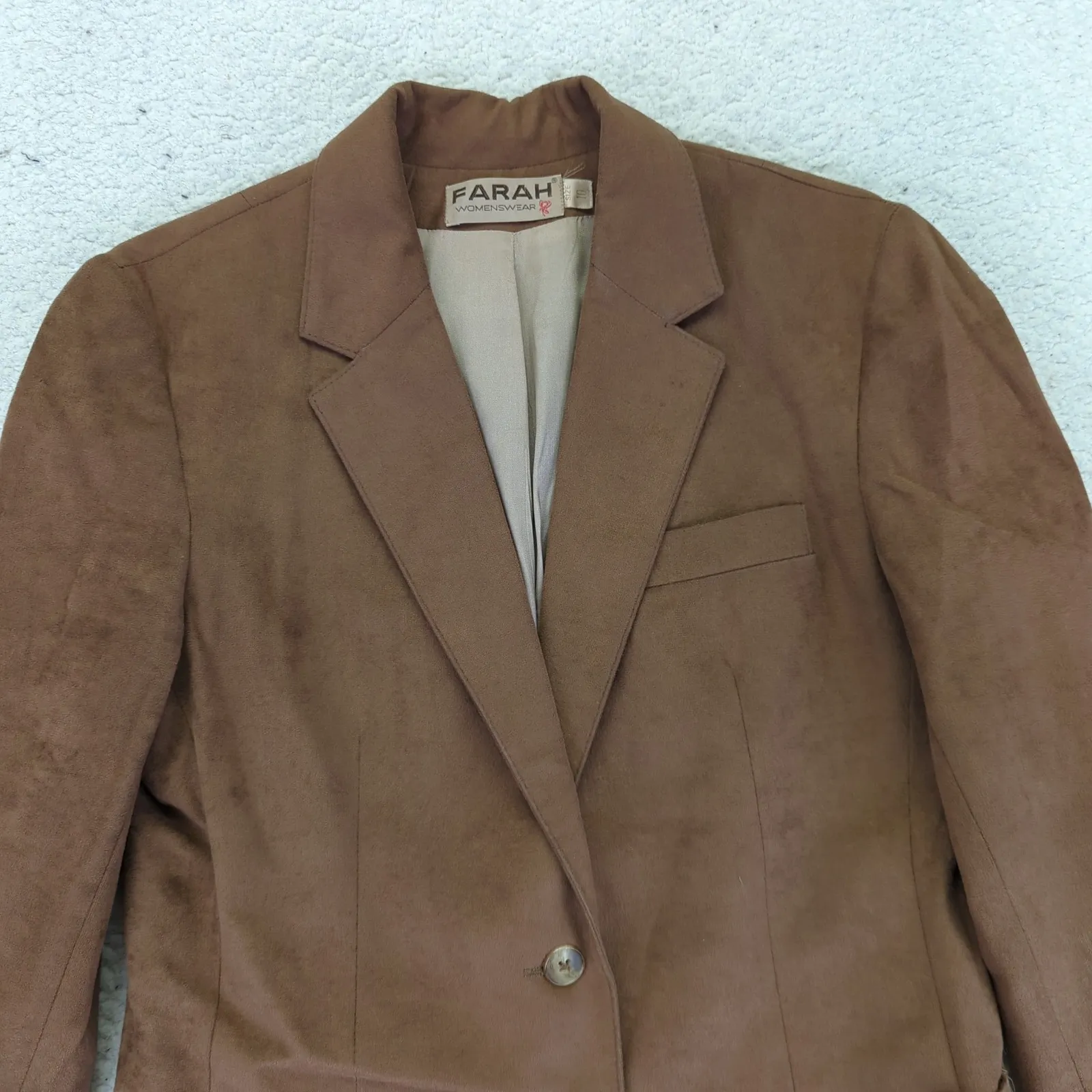 Vintage‎ FARAH Womenswear Brown Faux Suede Blazer Jacket Size 10 Academia - Image 5