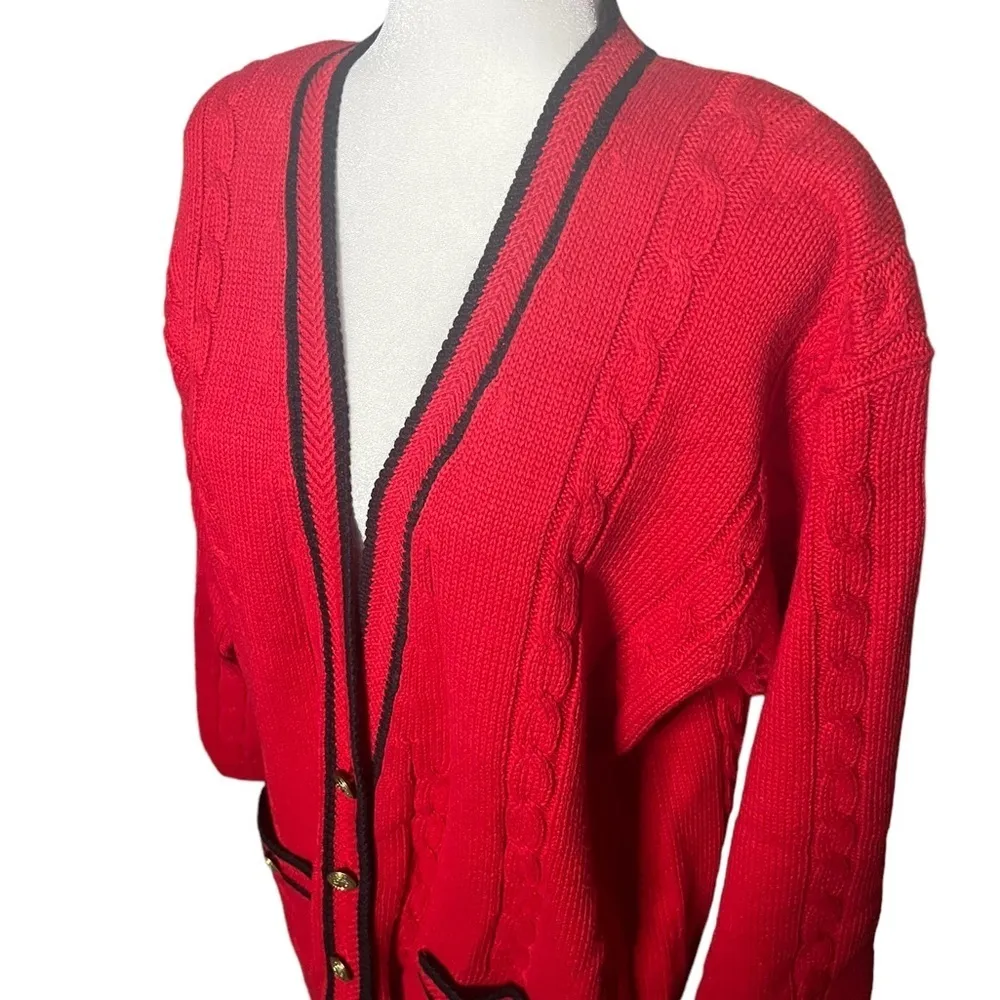 Vintage Jantzen Cableknit Red Sweater Cardigan L - Image 2