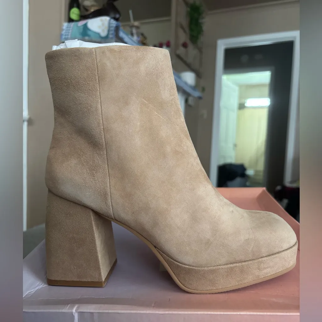 Lisa Vicky Nifty Square Toe Ankle Booty Size 7.5 Tan Camel New - Image 3