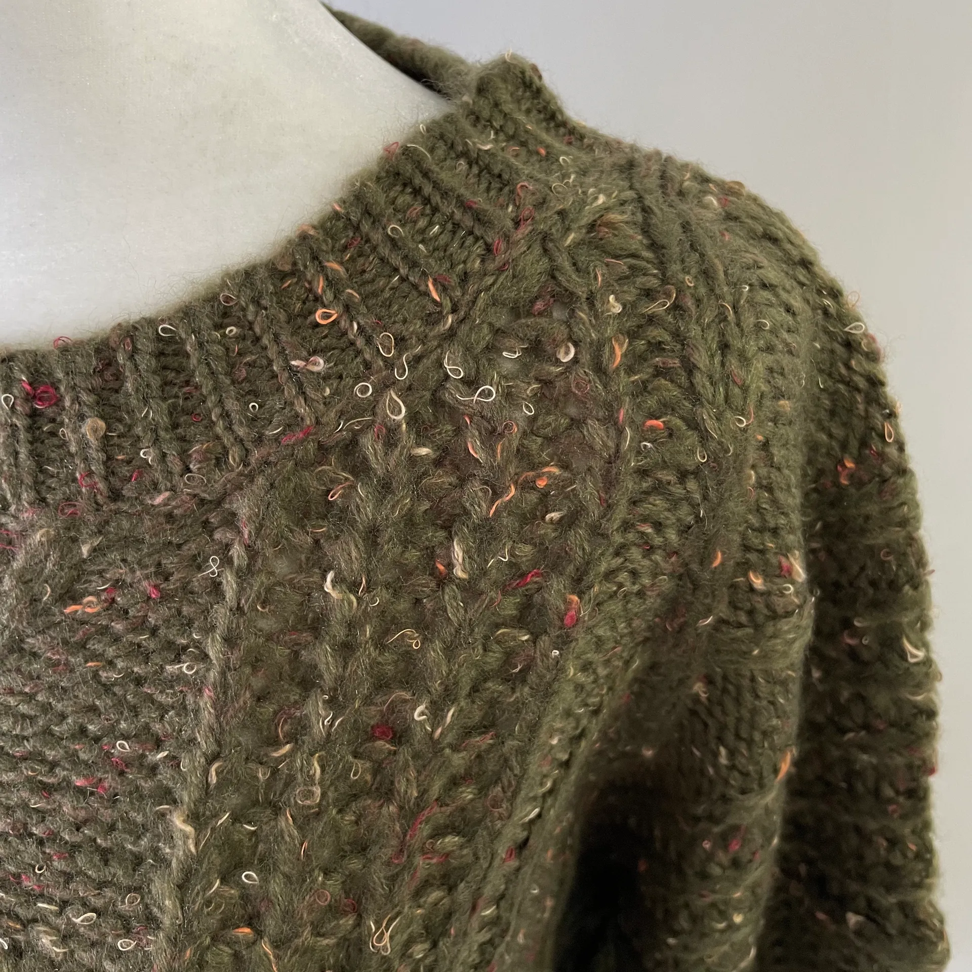 Lumière New  Speckled Cable Knit Sweater Olive Green - Image 4