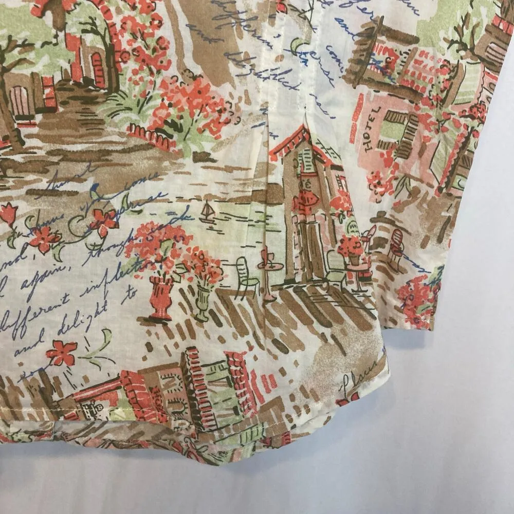 Jones New York Sport Cotton Multicolor Floral Cap Sleeve Button Shirt Blouse Top - Image 10