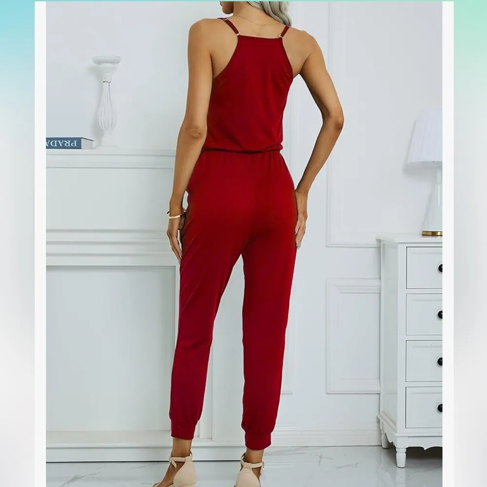 Womens Overalls V Neck Rompers Strap Sleeveless Jumpsuits Summer Casual Playsuit Size L - Image 2