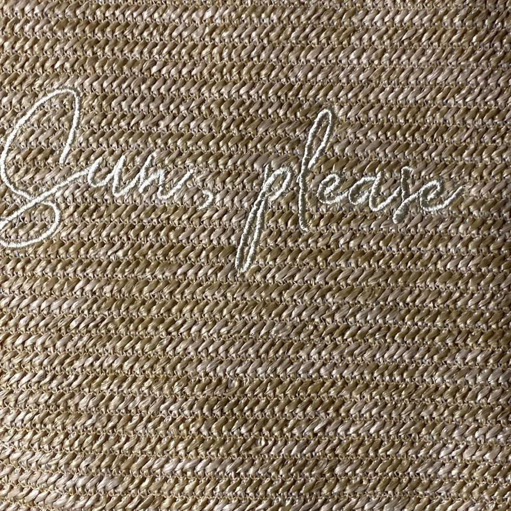 UNBRANDED STRAW PURSE WITH YELLOW PINEAPPLE CLOTH LINING OFF WHITE STRAPS Tan - Image 3