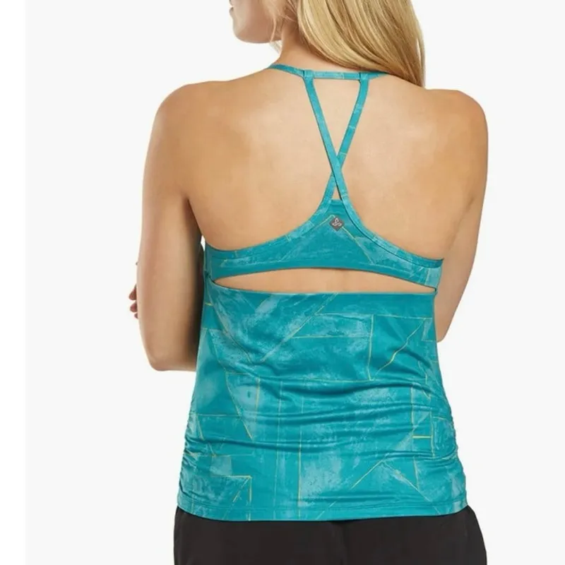 Prana XS‎ Wander Often Yoga Top Retro Teal Glow Tank Top Open Back Green Blue - Image 4