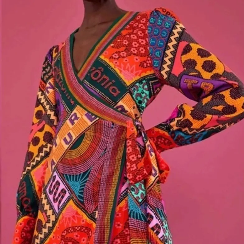 NEW Farm Rio Dotted Patch Scarf Wrap Dress Medium M - Image 11