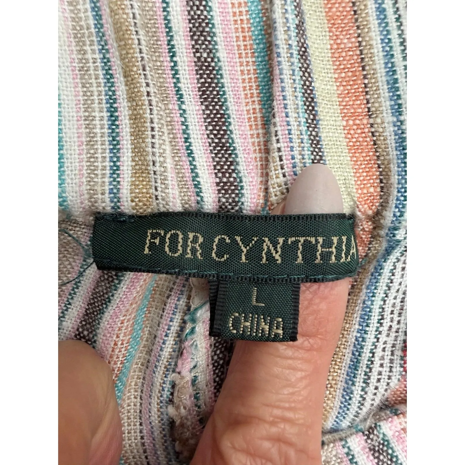 For Cynthia Striped Linen Blend Drawstring Pants Size L Casual Boho - Image 5