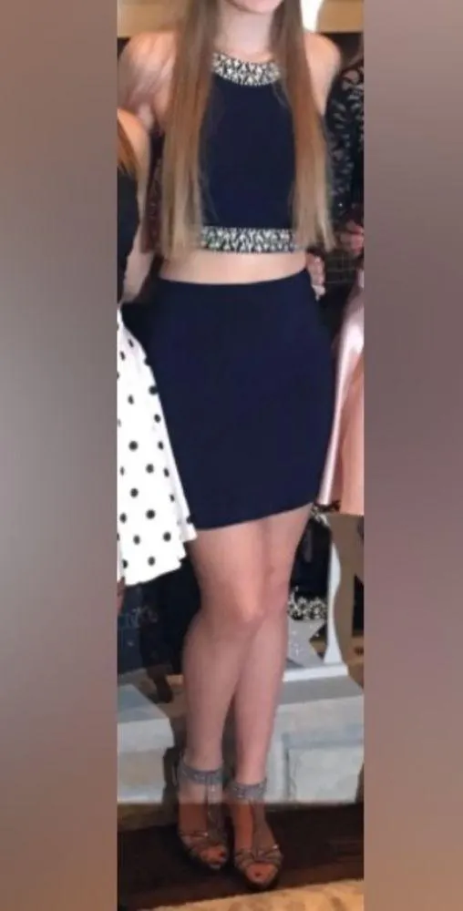 𝅺B DARLIN Navy blue halter top MINI SKIRT DRESS homecoming formal wedding guest - Image 10