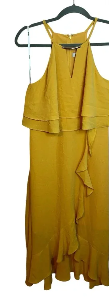 NWT Kenzie Yellow High Neck Ruffle Midi Dress Size 4 - Image 1