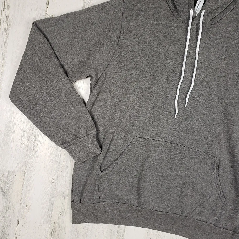 NWOT Bella + Canvas Heathered Grey Fleece Pullover Hoodie Women's Unisex Large - Image 3