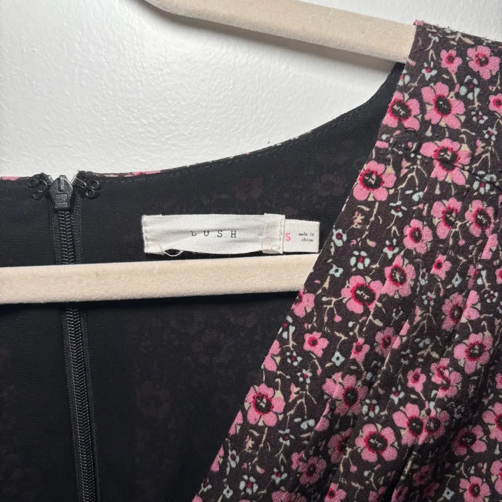 Lush Side Tie Wrap Floral Midi Dress In Black ditsy Small Prairie Whimiscal - Image 3