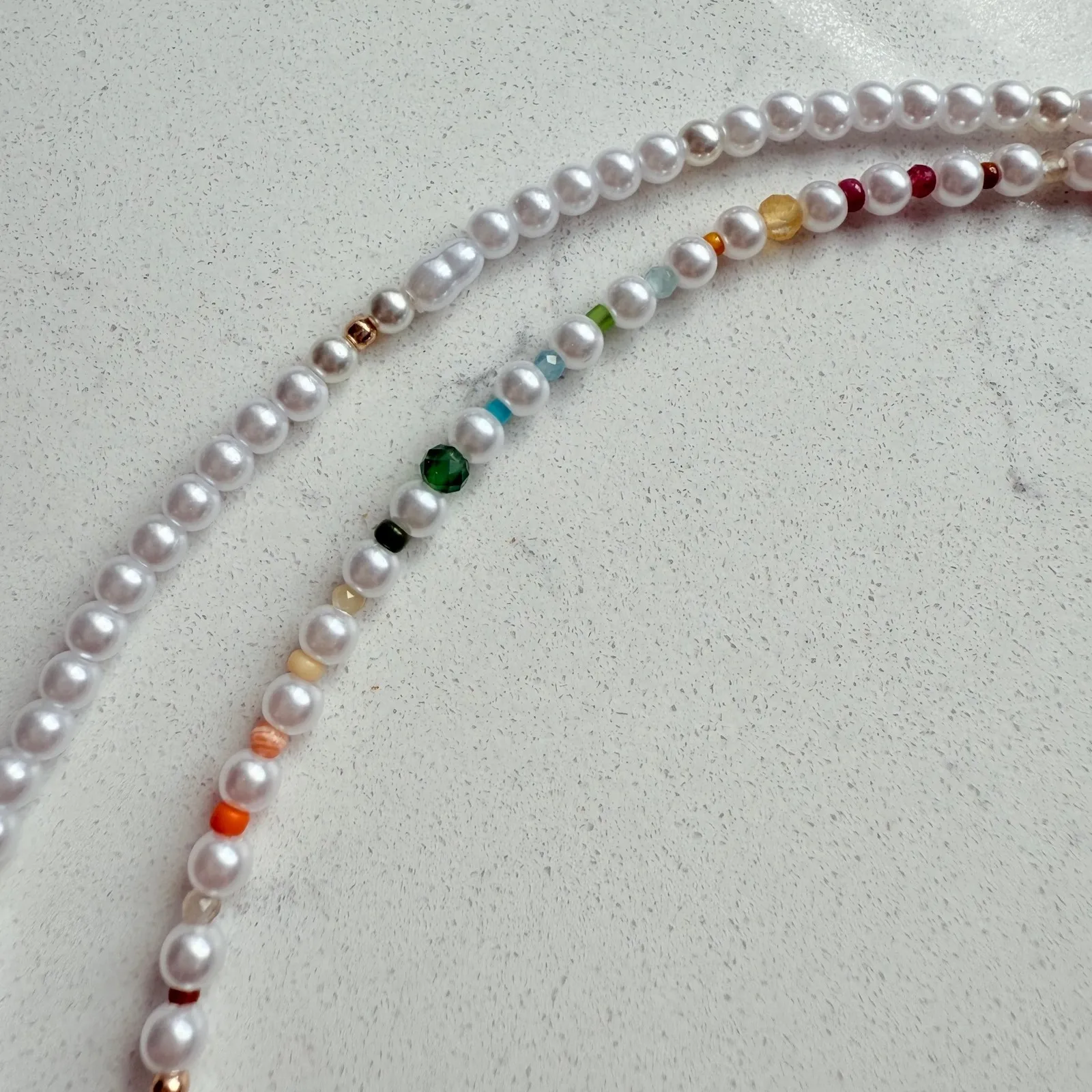 Anthropologie Pearl Beaded Bubble Letter Lowercase Monogram Necklaces - Set of 2 - Image 5