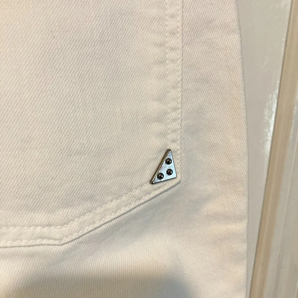 "Le Blue" by Jijil women's size 27 distressed embellish button fly AMBRA jeans White - Image 5