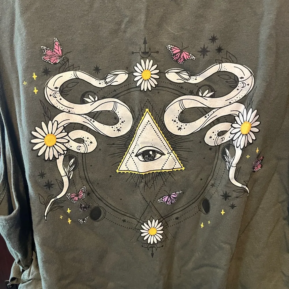 NOBO Graphic Snakes Evil Eye Tank Top Size XL Junior Sides Ruched Green - Image 3