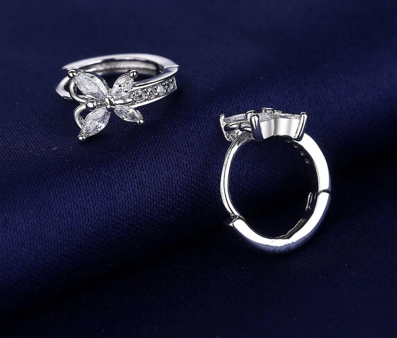 13mm Small CZ Butterfly Hoop Earrings for Women Silver - Image 3