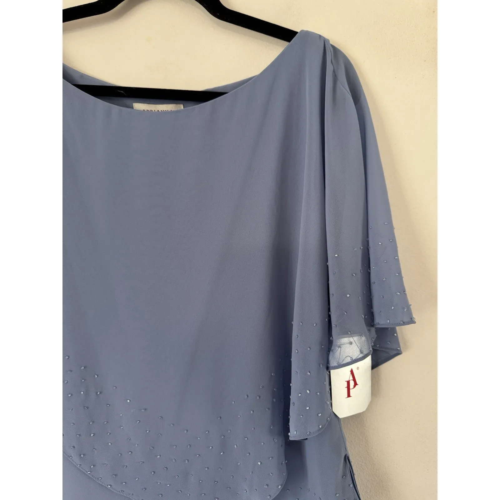 NWT Adrianna Papell Blue Beaded Tiered Formal Chiffon Blouse Women’s Size 12 - Image 3