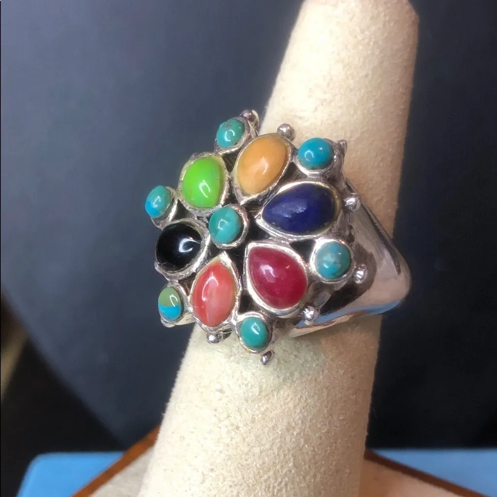 BARSE Multi-Gemstone Cabochon Inlaid Sterling Silver Ring - Image 11