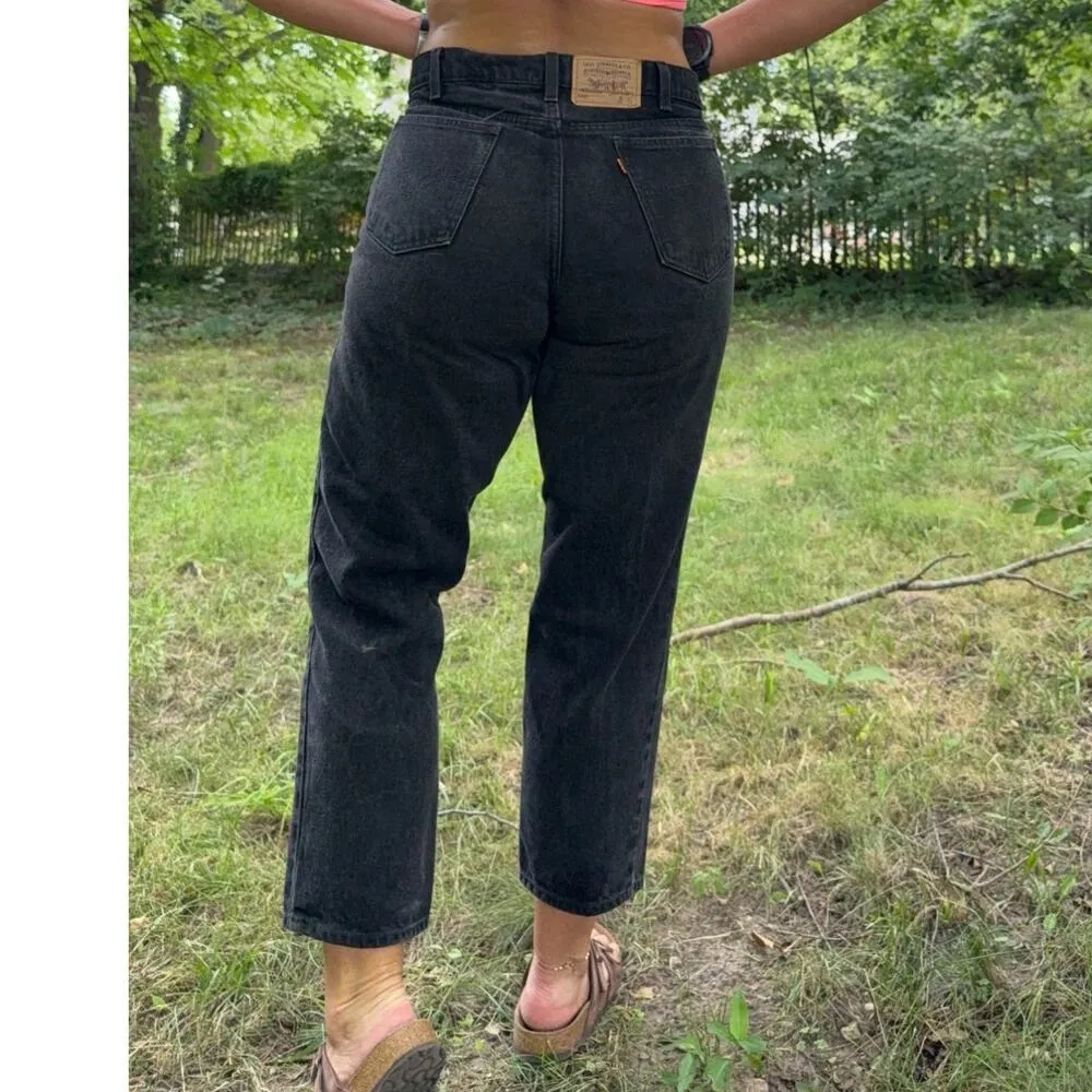 VTG 90s Levi's 550 Black Relaxed Fit Jeans Orange Tab Husky TAG 36x29 FIT 32x26 - Image 3