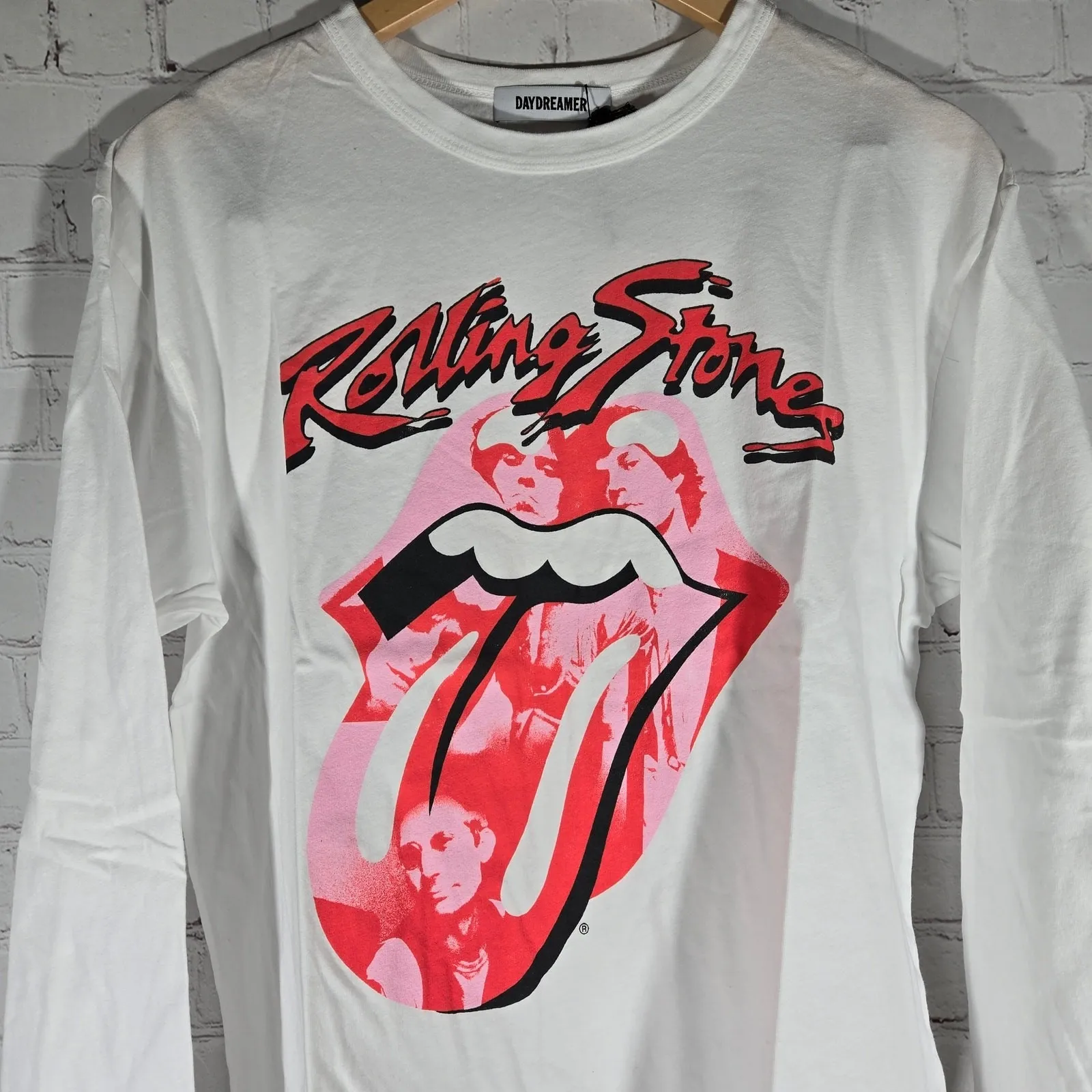 DAYDREAMER Rolling Stones Long Sleeve White Cotton T Shirt Women Size S‎ - Image 10