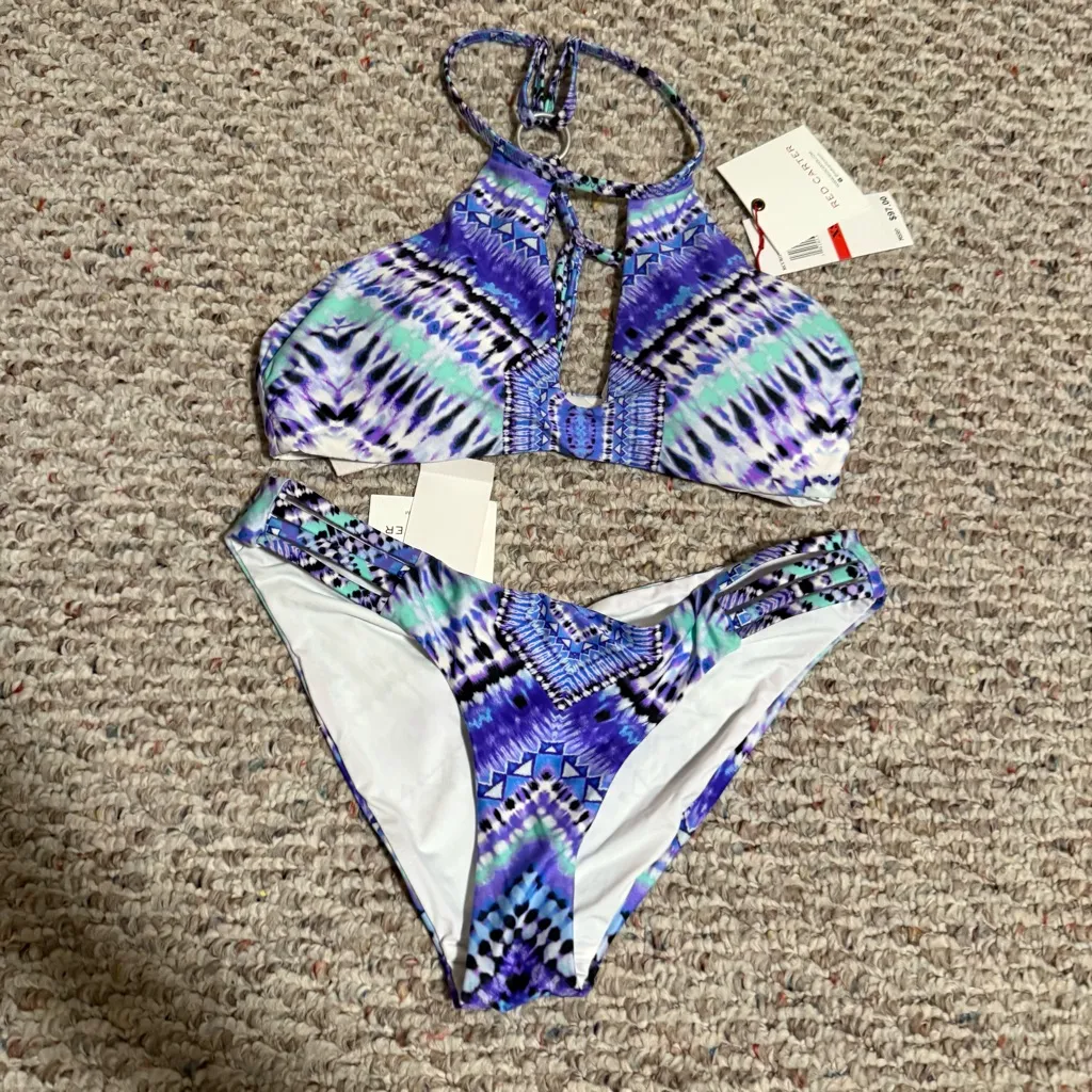 NWT Red Carter Feather Warrior Halter Bikini Set Top and Bottom- Size XS - Image 3