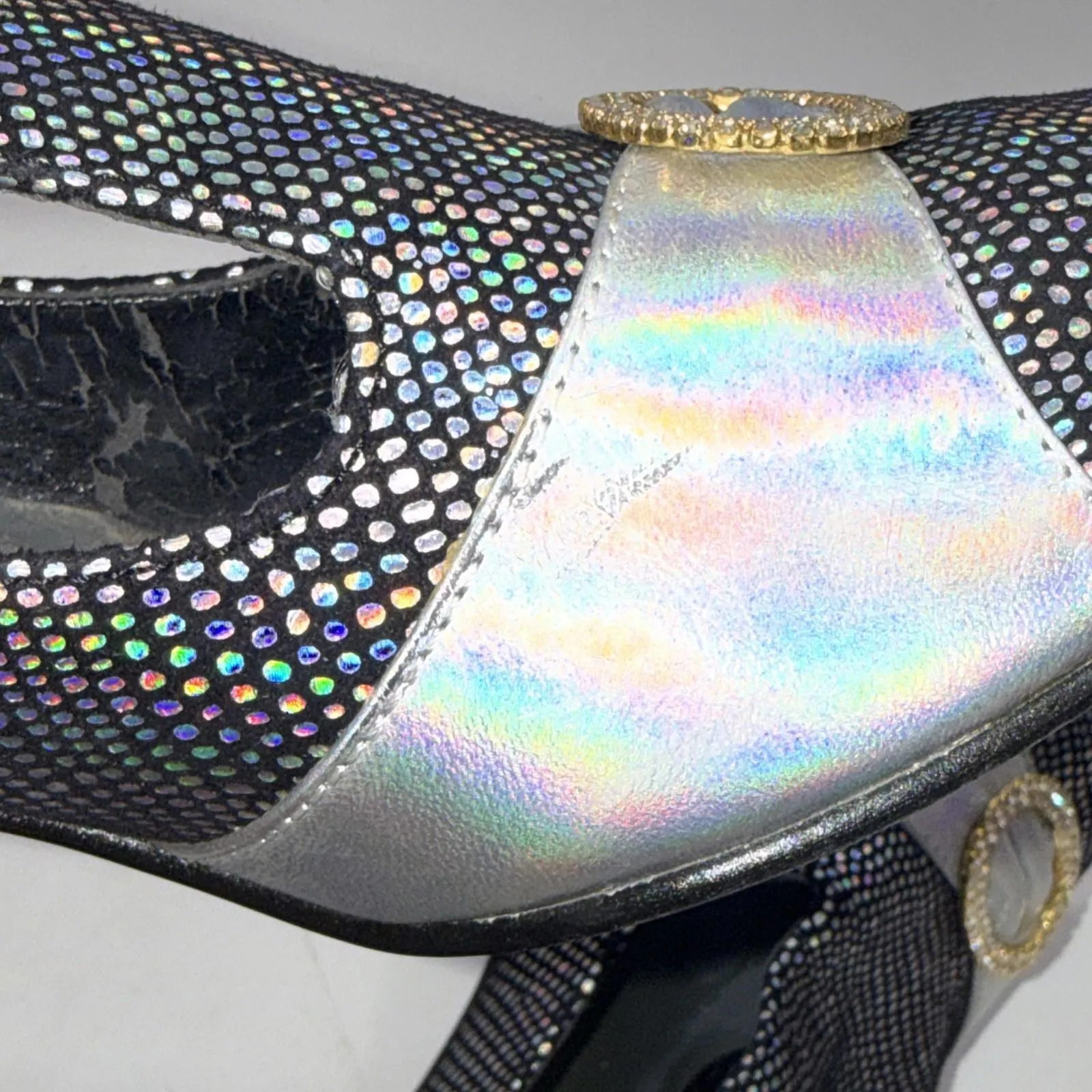 Vintage J. Reneé Black Silver Speckled Leather Slip On Closed Toe Heels 8N READ! Size 8 - Image 9