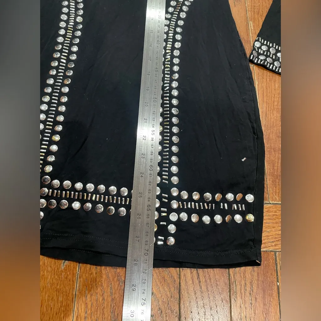 Black Embellished Top with Silver Accents Size L - Image 3