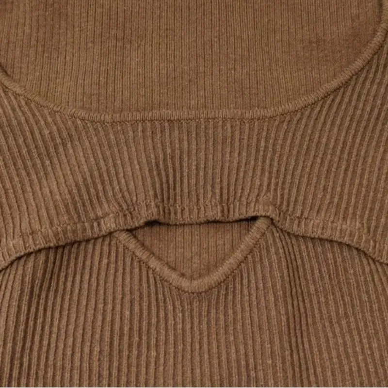 Urban Outfitters Brown Long Sleeve Ribbed Square Neck Crop Top Size L NEW Tags - Image 7