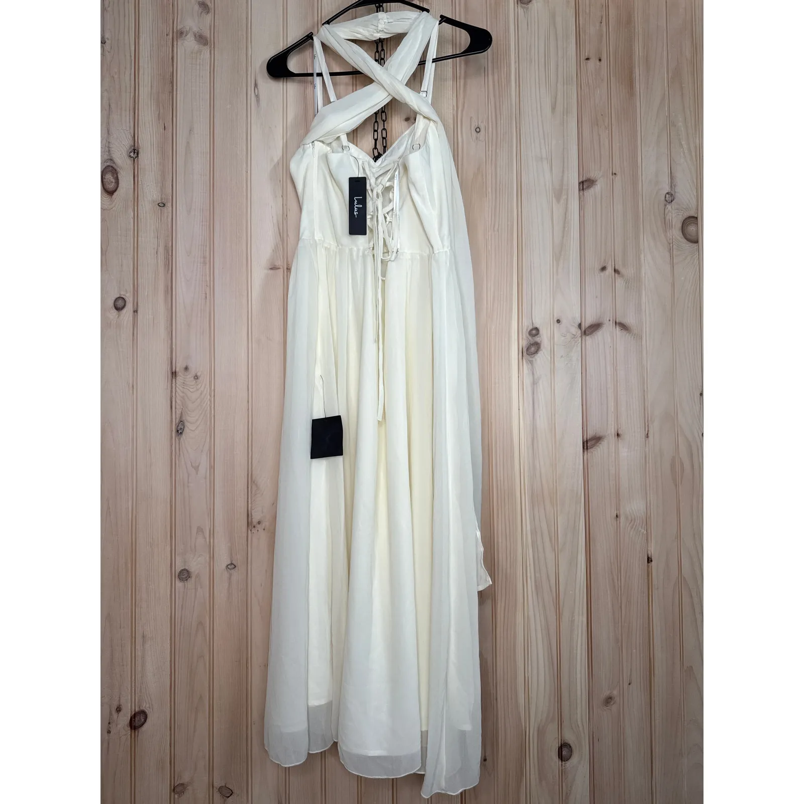 NWT Lulus Irresistibly Darling Ivory Chiffon Midi Dress and Scarf Set Gala Sz M - Image 6
