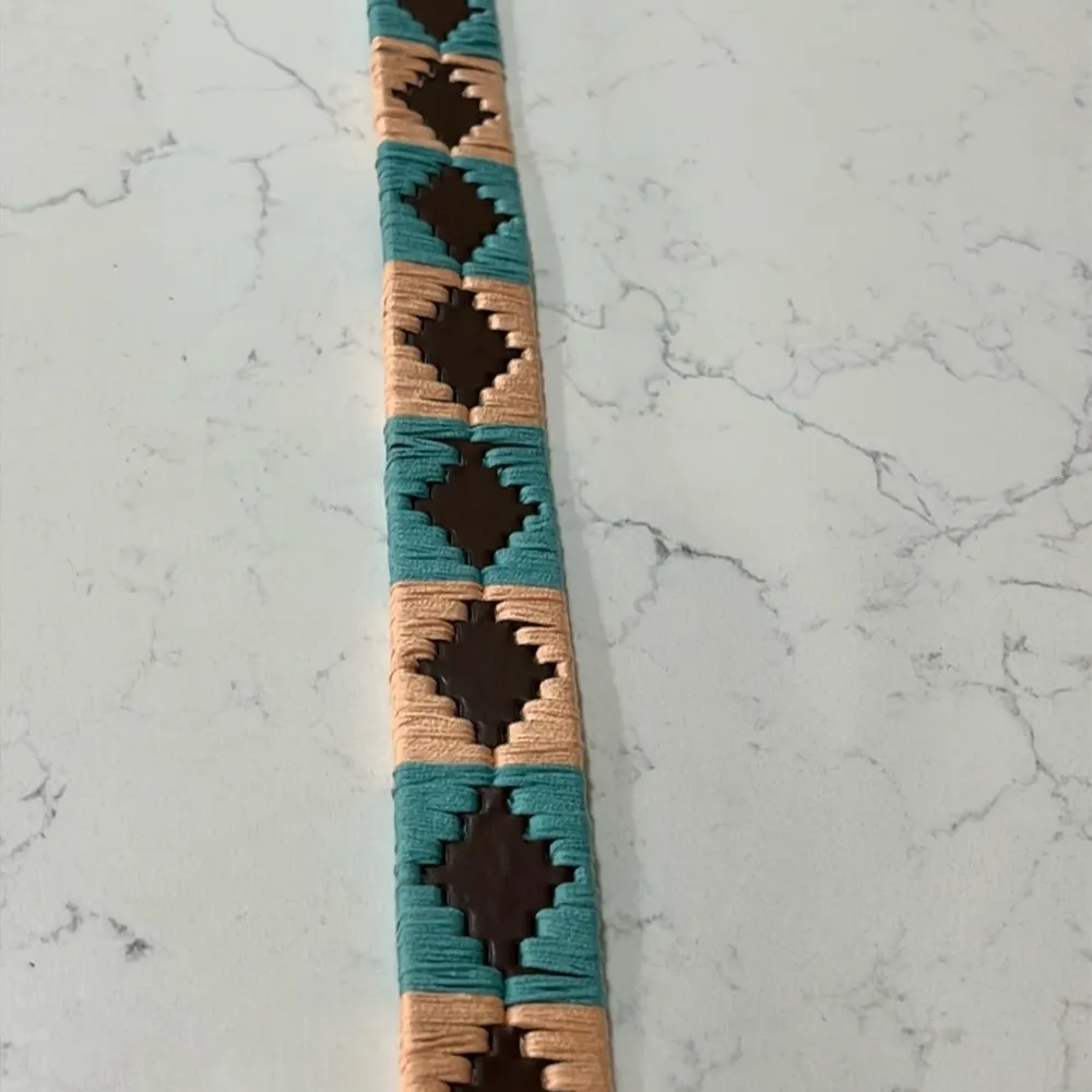 Khaki and Blue Woven Leather Belt Brown - Image 5