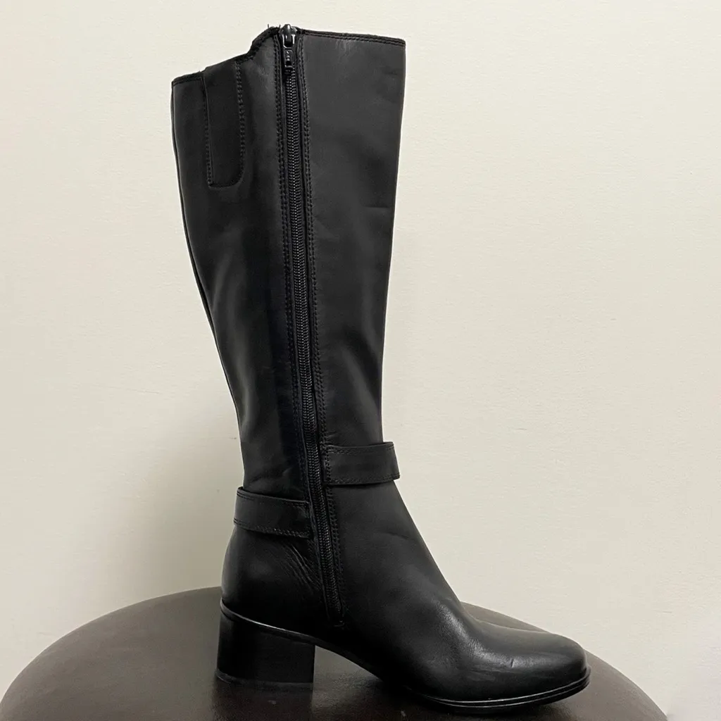 Naturalizer Black Leather Dane Boots 6.5 GUC 2 Inch Heel Mid Calf *no box* - Image 4