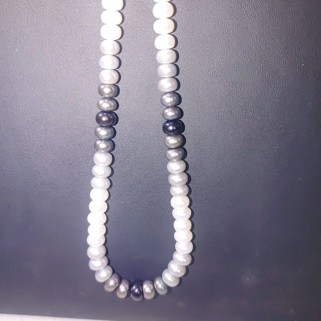 Honora 925 Sterling Silver Tuxedo Pearl Necklace Multicolor Black White Pearls Size 18 - Image 6