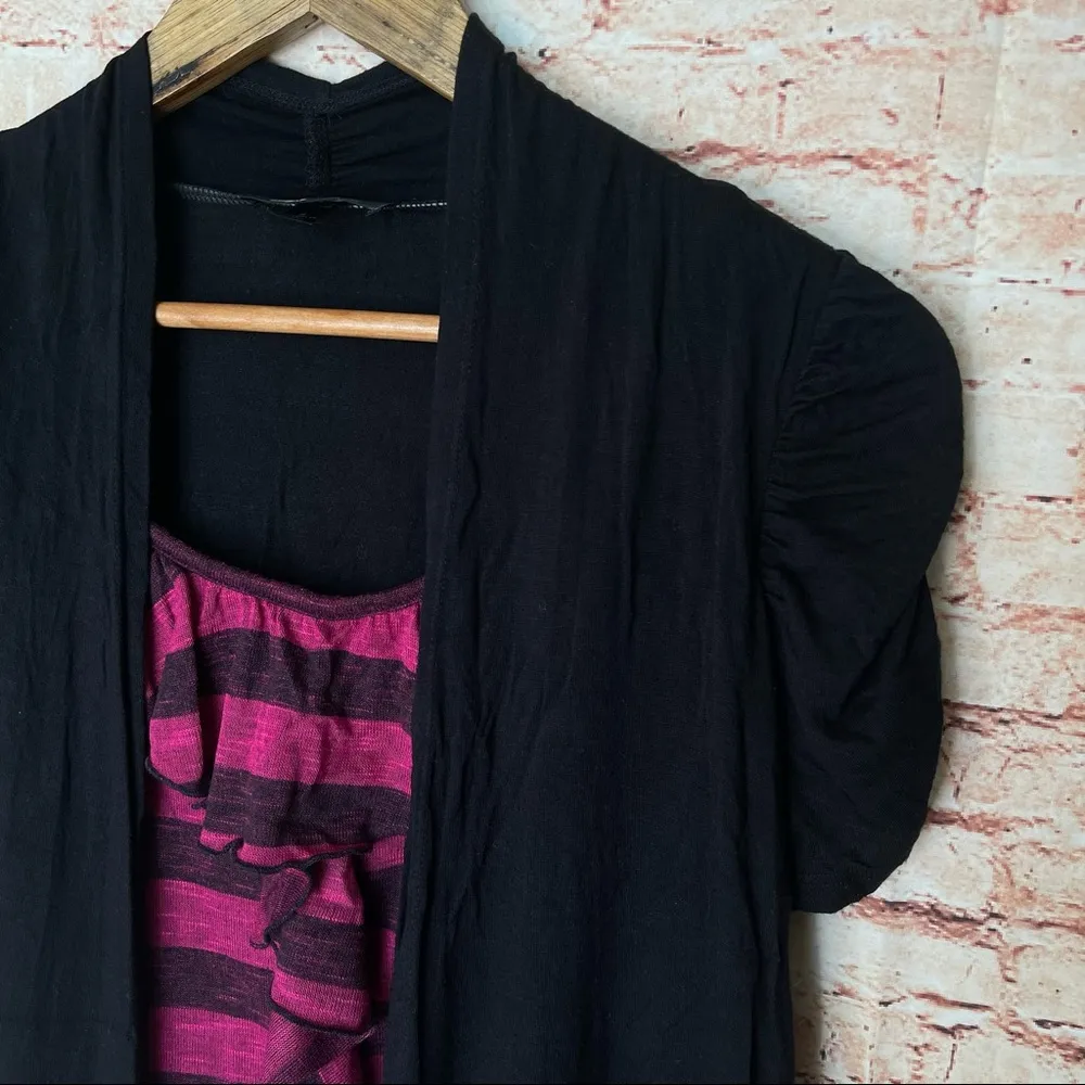 AB Studio | Black & Pink Ruffle Blouse w/Cardigan - Image 3