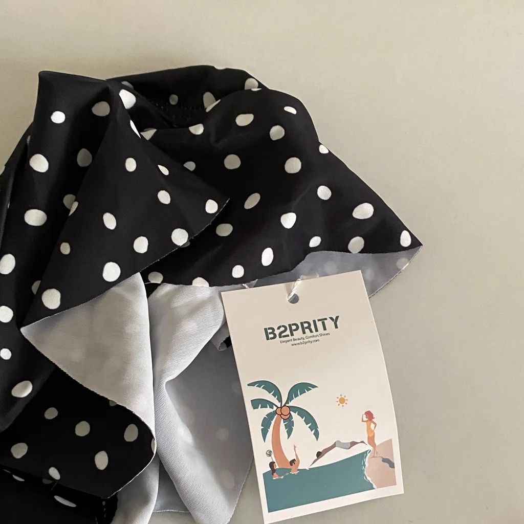 B2PRITY 1pc swimsuit Black and White Polka Dot with buyouts flutter sleeve Large - Image 5