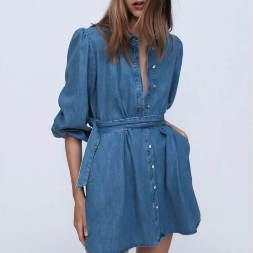 ZARA *NWT* Blue Denim Button-Up Dress - Image 3