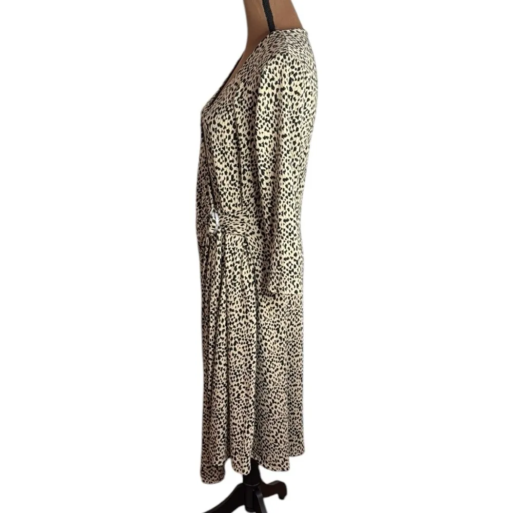 Soft Surroundings Damaria Wrap Dress Leopard Pattern Black/Tan 3/4 sleeve Size L - Image 4