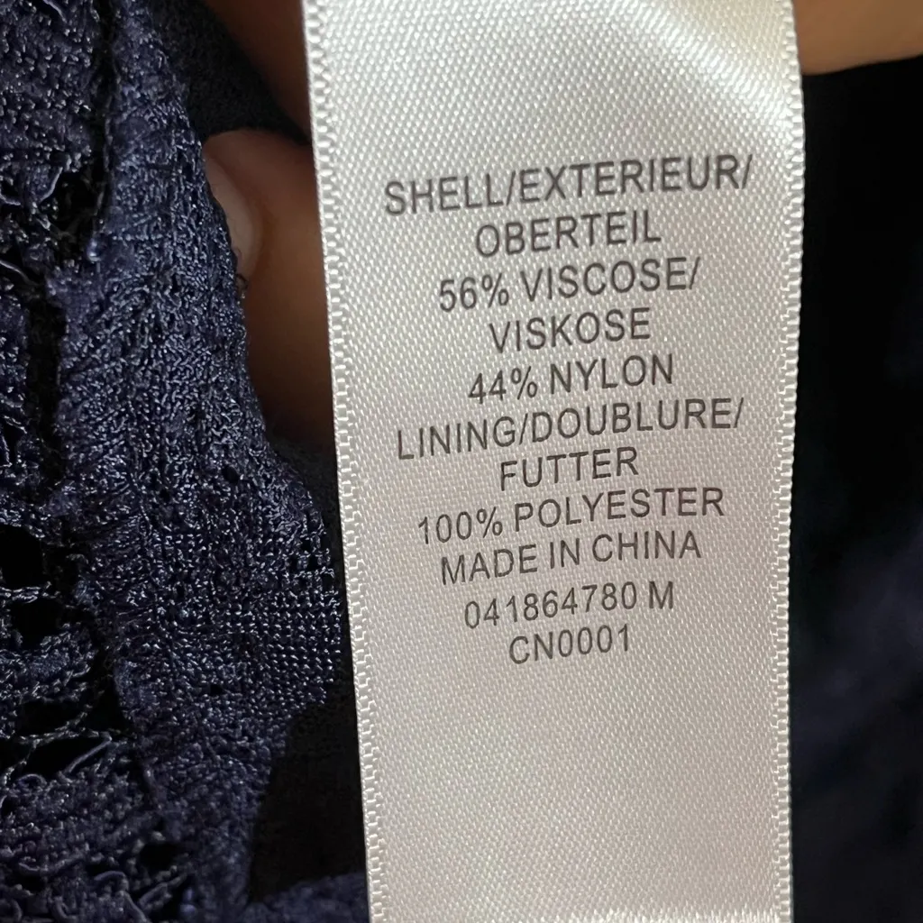 Adrianna Papell Navy Lace Sheath Dress 14 NWT Scallop Neck 3/4 Sleeve - Image 10