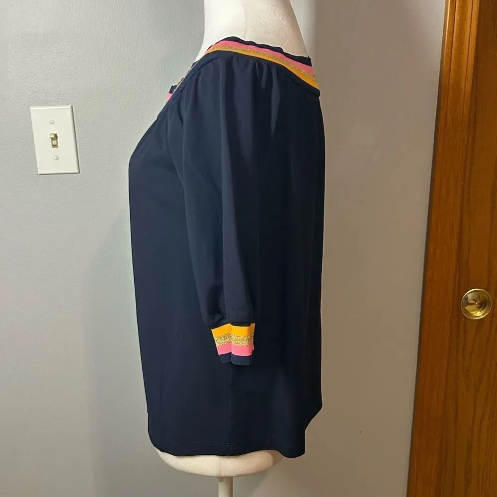 Trina Turk Equinox Off shoulder 3/4 sleeve top indigo blue women’s size‎ S - Image 4