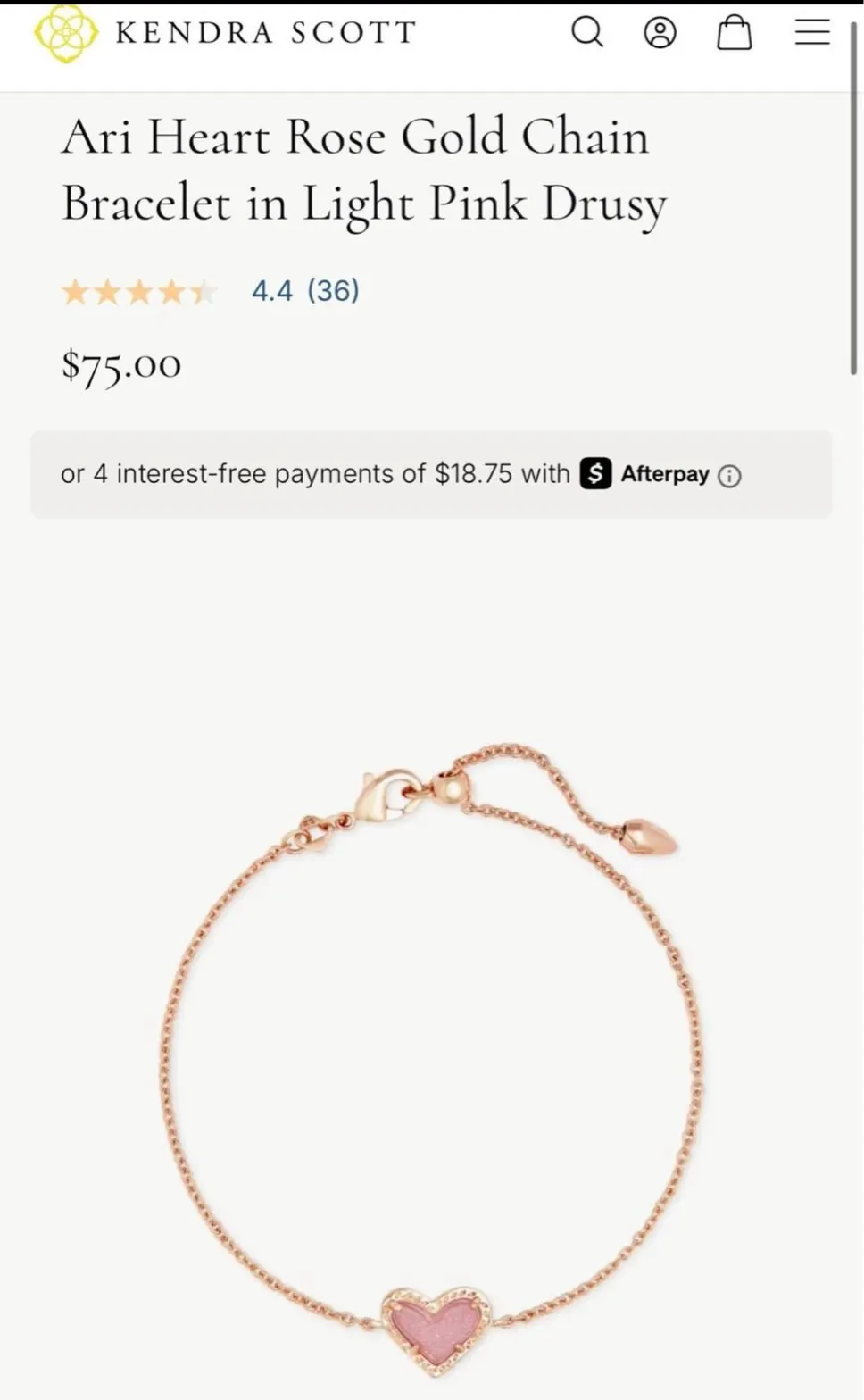 KENDRA SCOTT Light Pink Druzy Ari Heart Rose Gold Chain Bracelet NWT $75 - Image 2