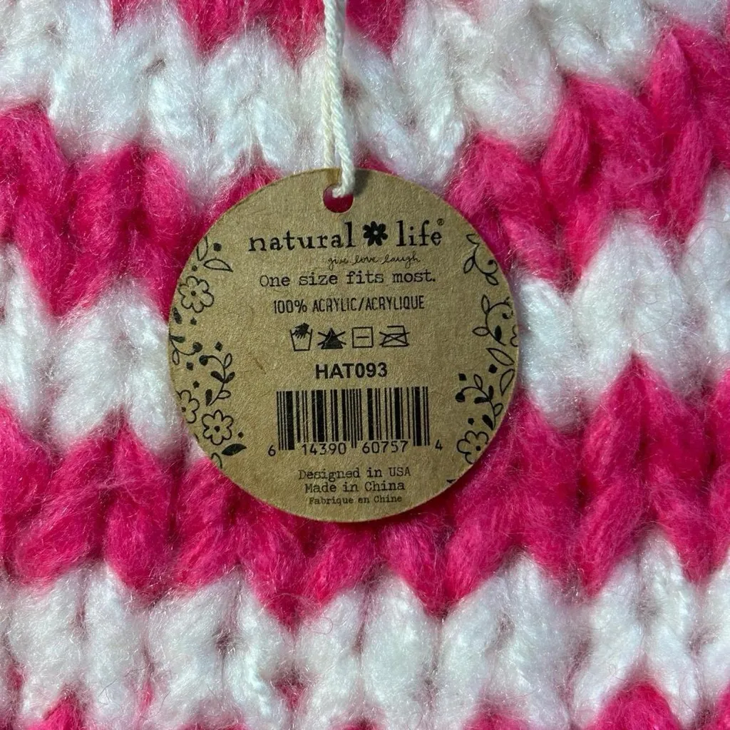 NWT- Natural Life / Chunky Crocheted Beanie – Pink & White Cozy Winter Hat - Image 5