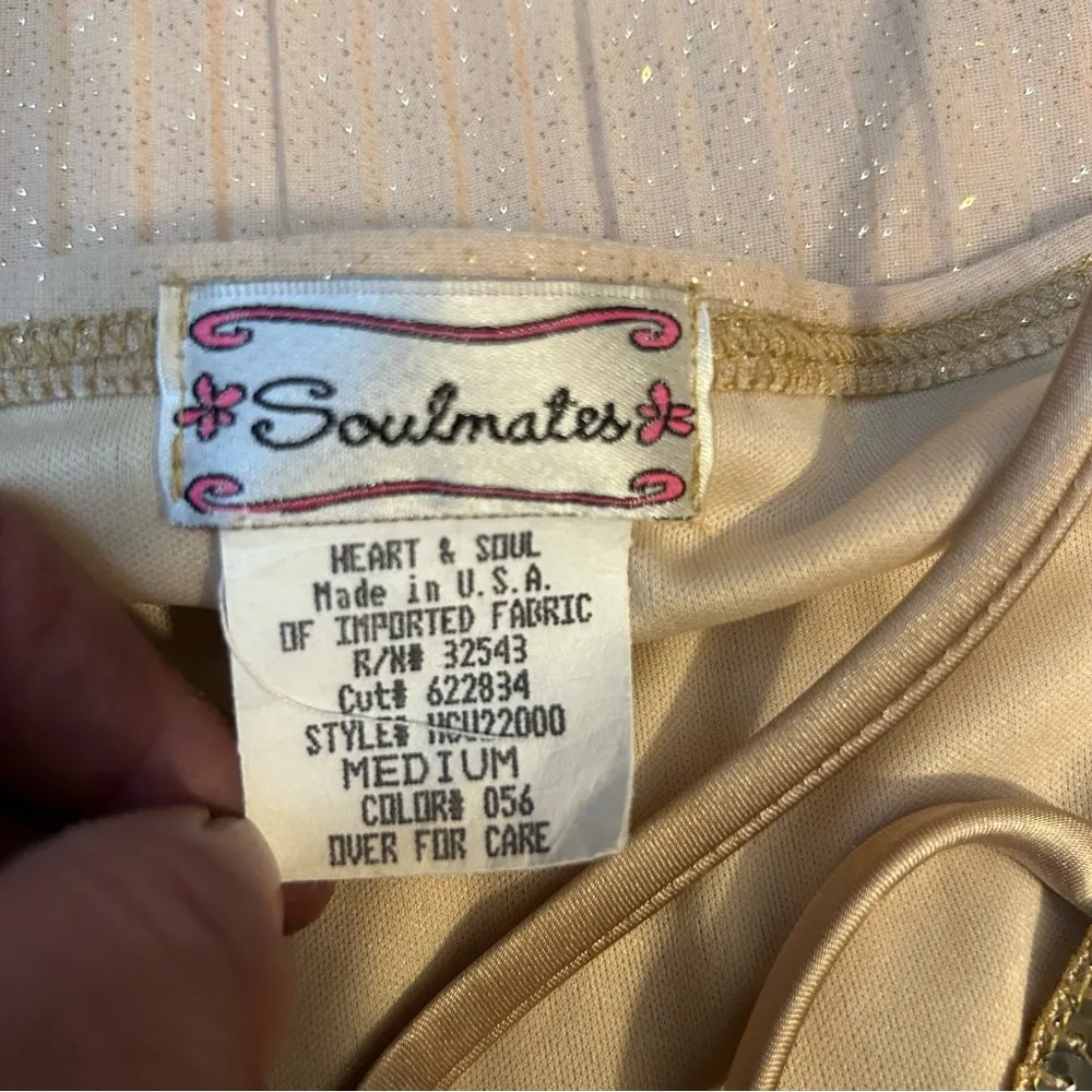 Soulmates Vintage  Gold Glitter Spaghetti Strap Tank Top Y2K Medium - Image 3