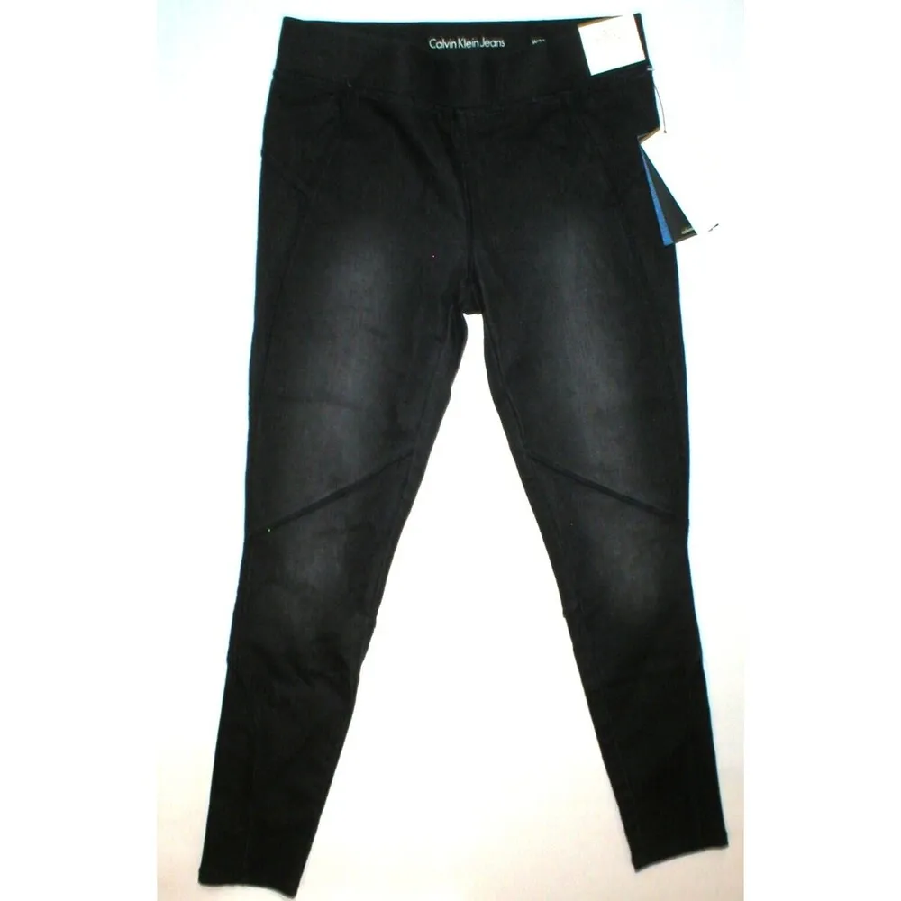 New Womens NWT $80 Calvin Klein Jeans Leggings Knit Faded Black 27 Moto Skinny - Image 2